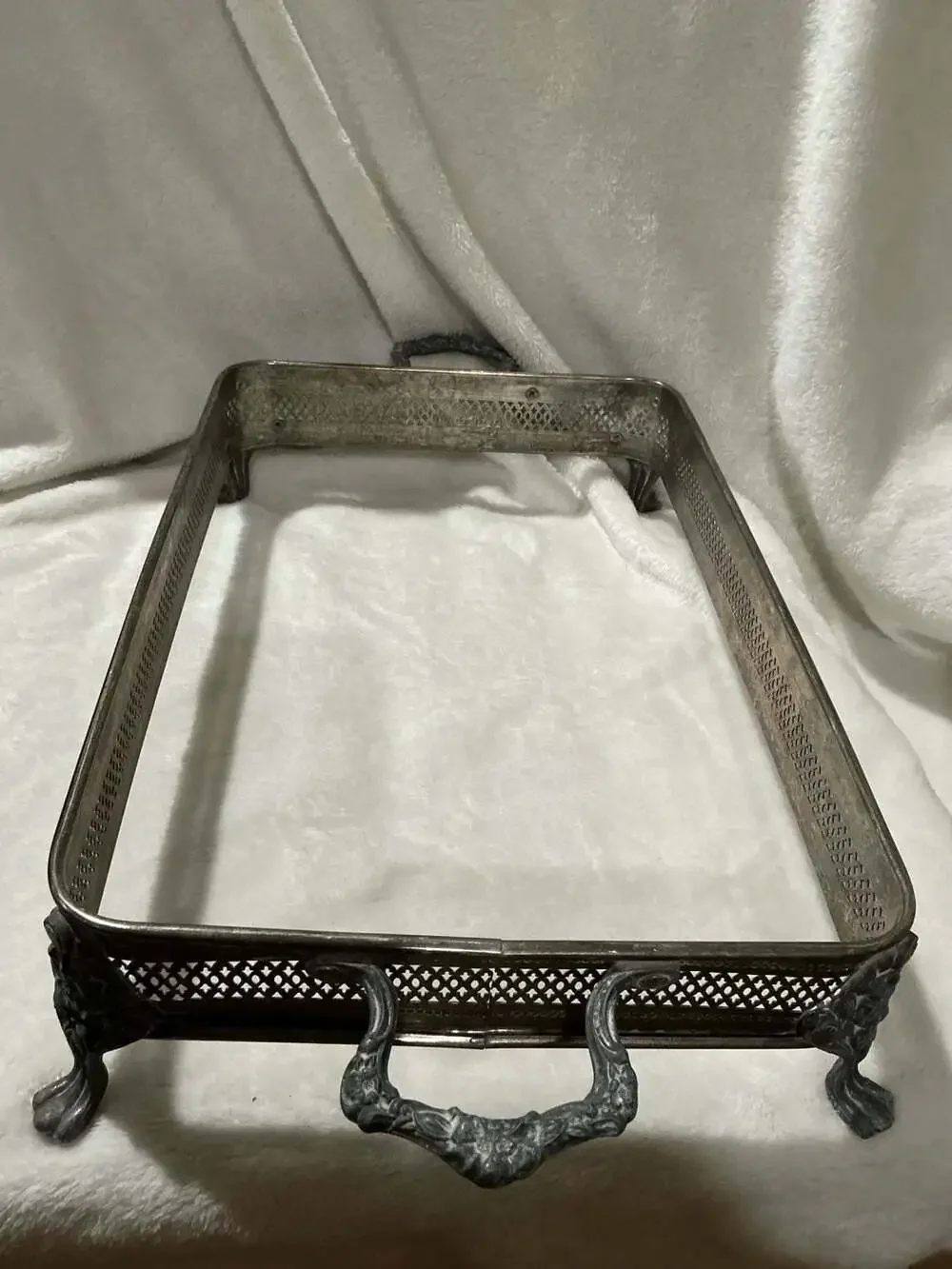 Vintage Silver Plated Pierced Footed Casserole Holder Stand with Handles